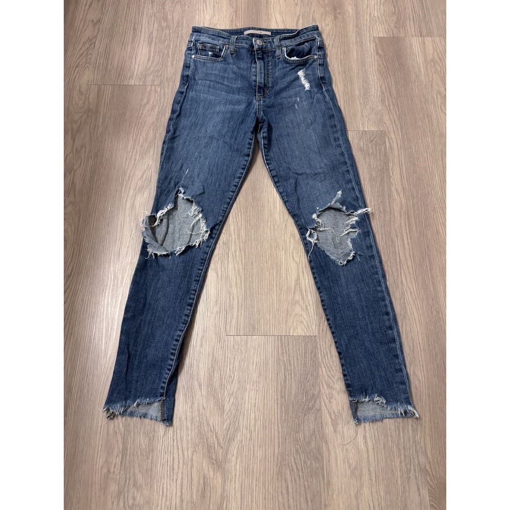 Joe's High Rise Skinny Ankle Frayed Raw Hem Denim Jeans Womens Size 25